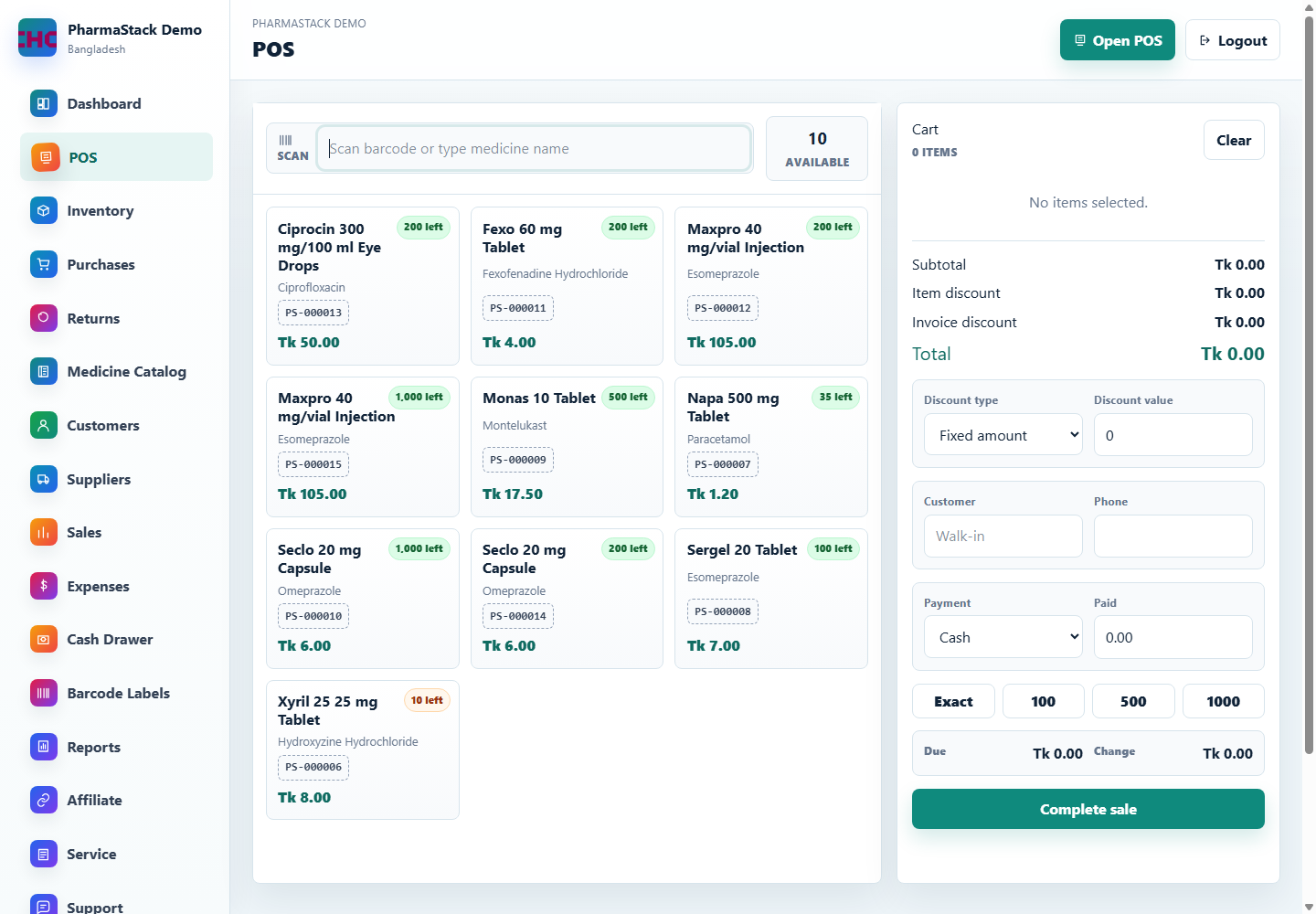 PharmaStack pharmacy software POS and dashboard preview